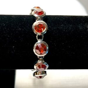 Myka Silver and Coral Gemstone Bracelet. Toggle clasp. Two size options.